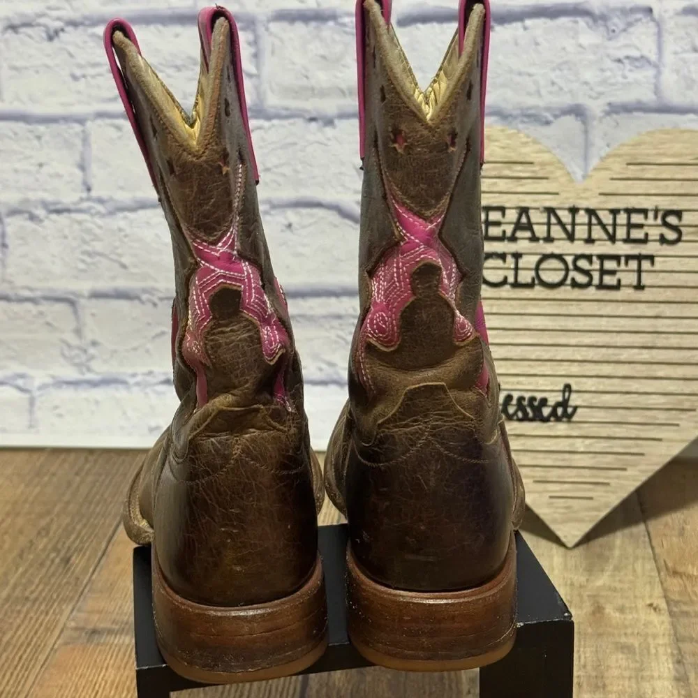 Macie Bean Pink Square Toe Guns Revolvers Stars Cowgirl Boots US 2
